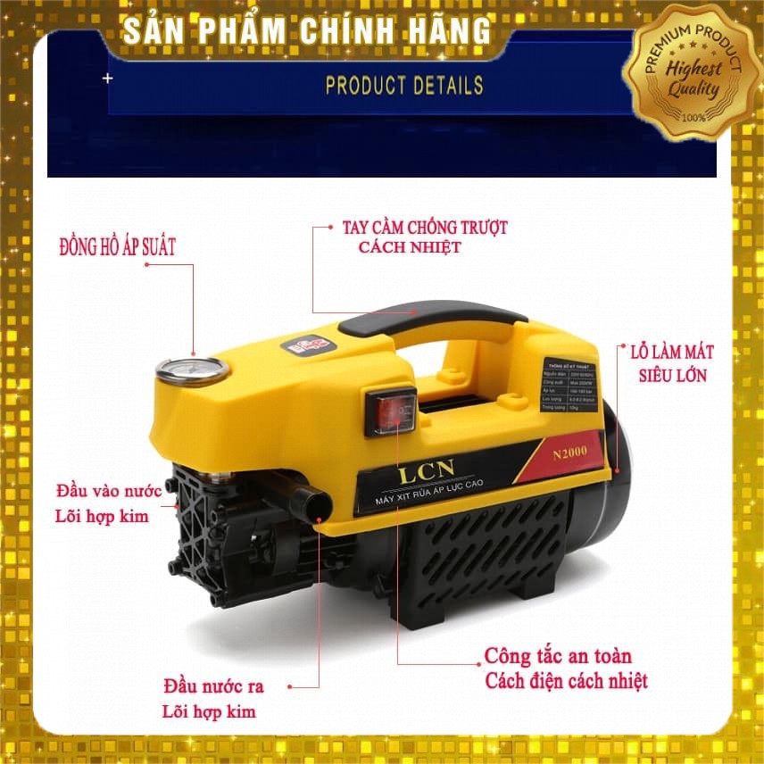 MÁY RỬA XE TĂNG ÁP LCN 2000W ( ĐIỆN MÁY NỘI ĐỊA TRUNG )