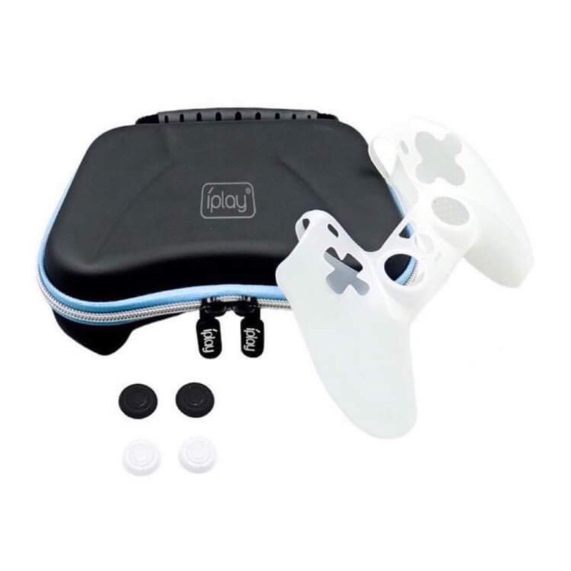 Combo túi chống sốc + case cao su trắng + núm bọc cho tay cầm DualSense - PlayStation 5 / PS5 (HBP-283)