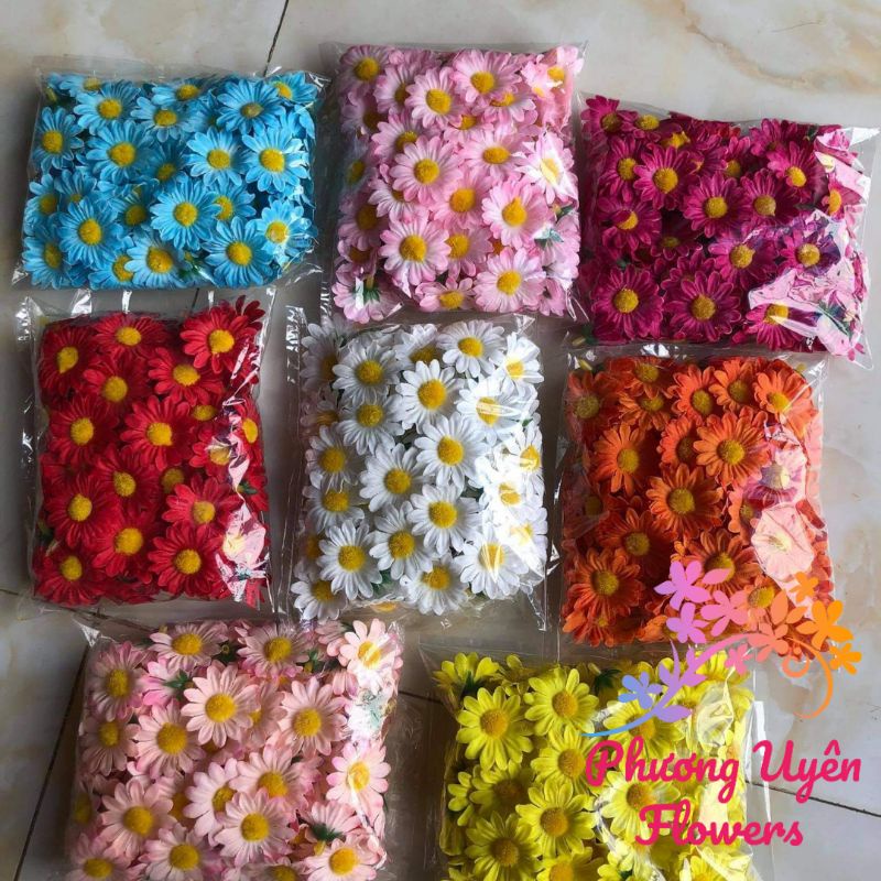 100 Đầu Bông Cúc my _ size 4cm_ hoa lụa trang trí