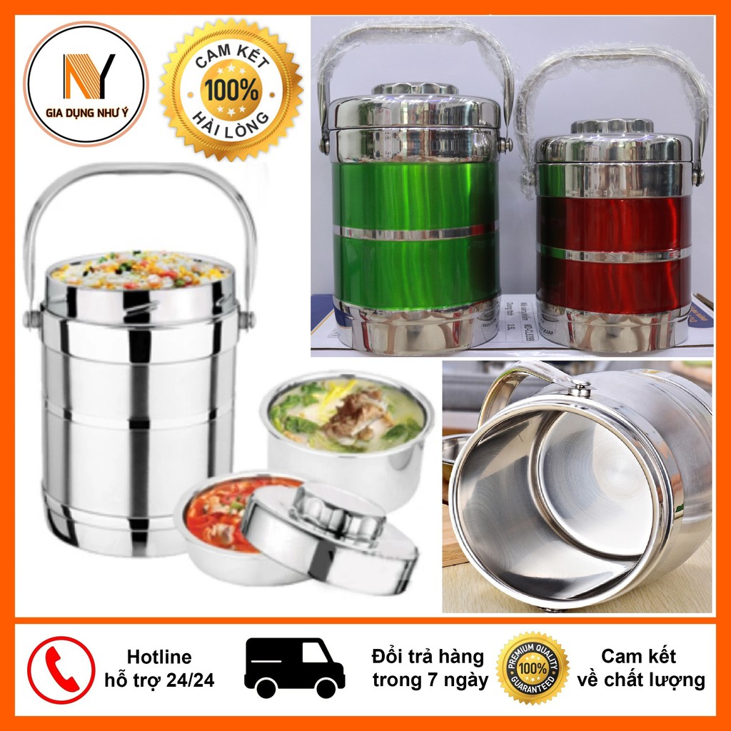 Cặp Lồng Inox Giữ Nhiệt Cao Cấp 3 Ngăn, Dung Tích 1.4 Lít và 2 Lít