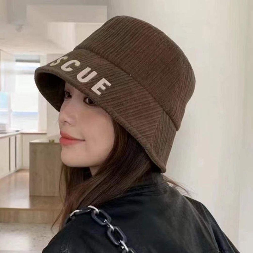 Mũ Bucket Nhung Kẻ In Chữ Phong Cách Thời Trang Mùa Đông Hàn Quốc