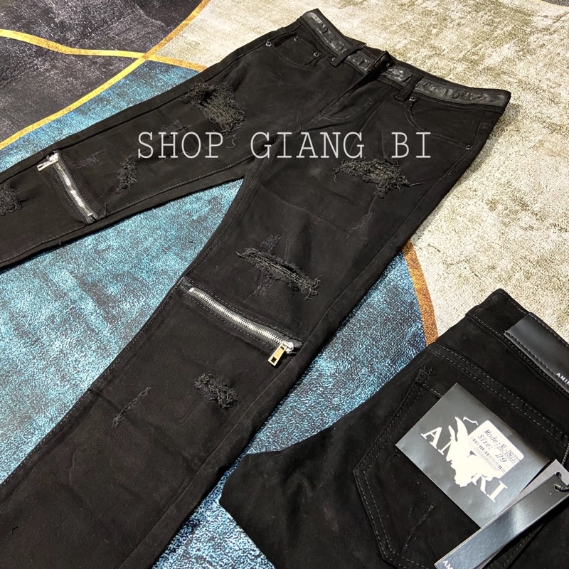 Quần jean trơn phối khoá ngang đùi,quần bò nam phối khoá zip ngang gối rách xước đơn giản