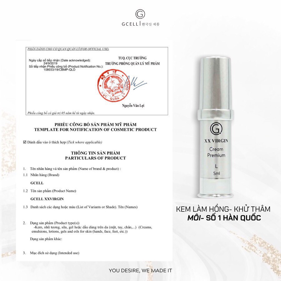 Kem làm HỒNG môi - XÓA thâm môi GCell XXVirgin Cream Premium L 5ml - Hàn Quốc