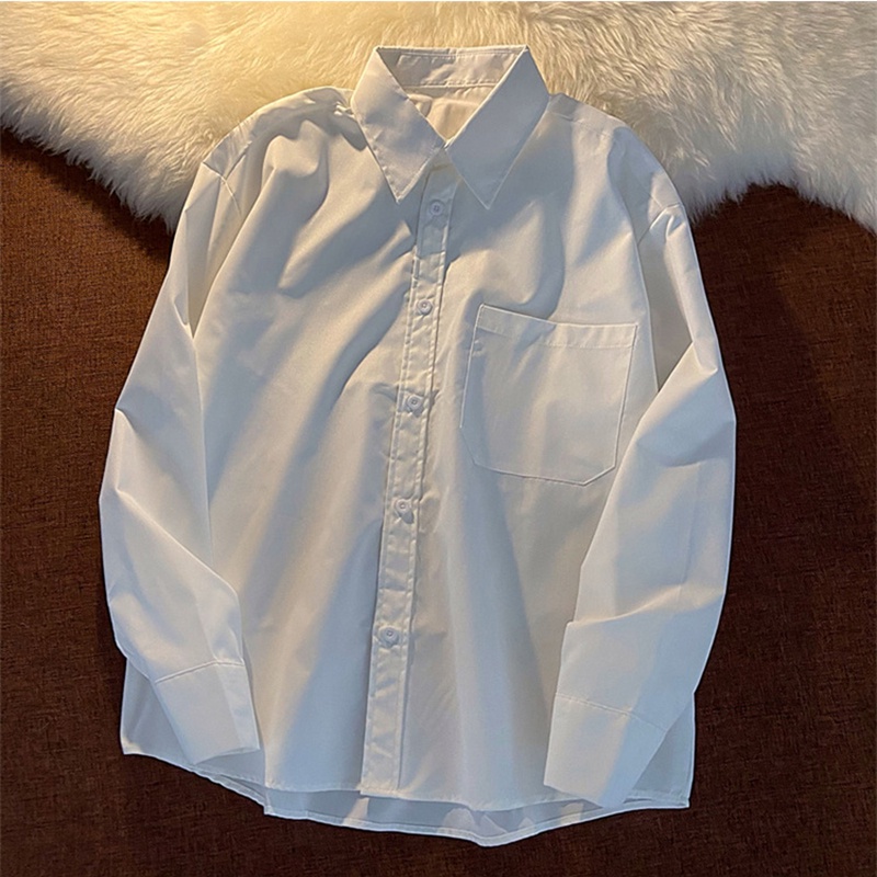 Áo sơ mi tay dài dáng rộng màu trơn phong cách thời trang Hàn Quốc dành cho nữ