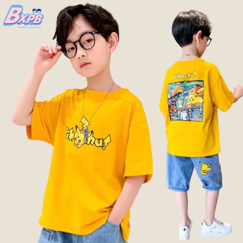 Áo thun BXPB cotton tay ngắn in họa tiết hoạt hình thời trang mùa hè dành cho bé 4-15 tuổi