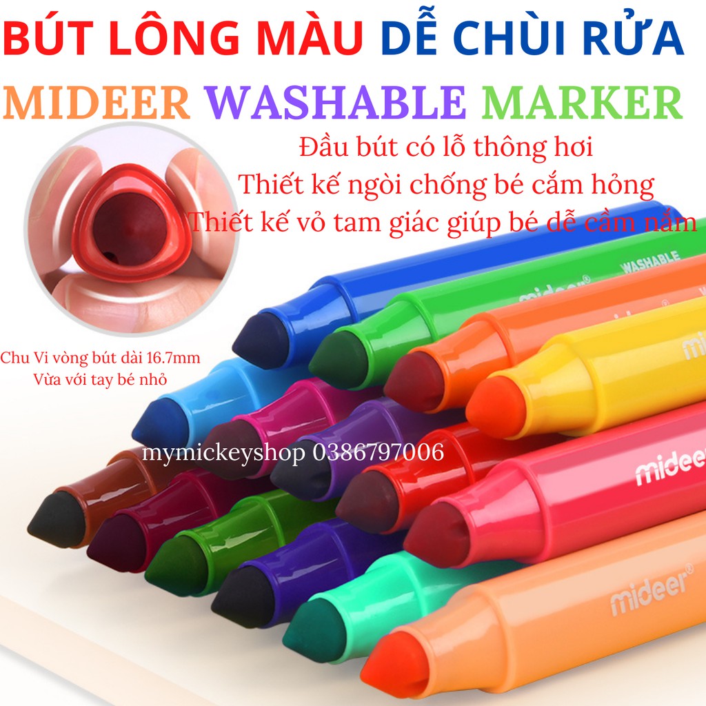 Bút lông màu an toàn dễ dàng chùi rửa chính hãng Mideer Washable Marker 36 màu My Mickey Shop