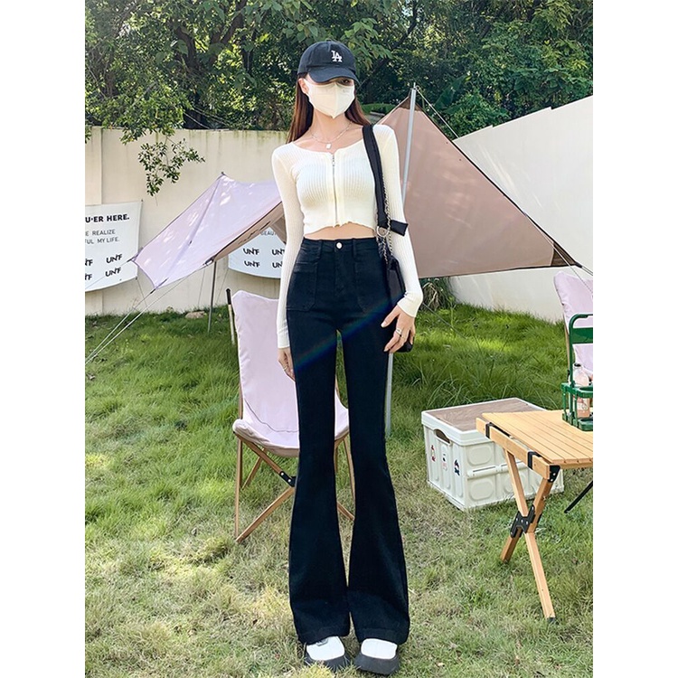 Quần Jeans Nữ Lưng Cao Ống Loe Thời Trang Hàn