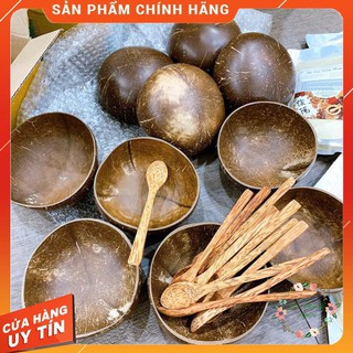COMBO 20 Bộ Bát/Chén Gáo Dừa + Muỗng Gỗ Dừa Siêu Cưng Dùng Trộn Mỹ Phẩm Thiên Nhiên/Đựng Thực Phẩm [XƯỞNG GỐC]