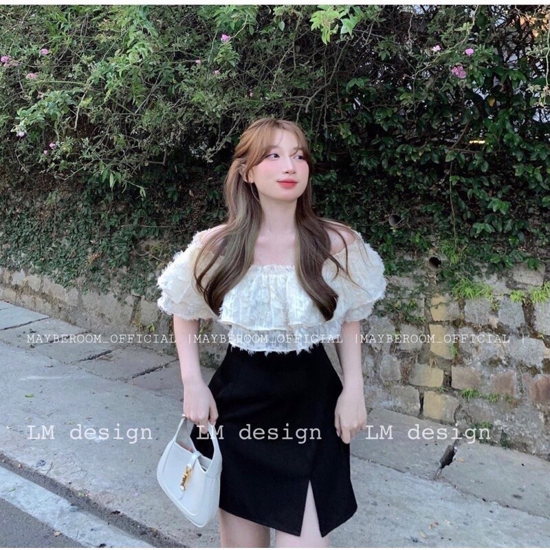 Đầm trễ vai hoa nổi bèo tầng tiểu thư Bigsize