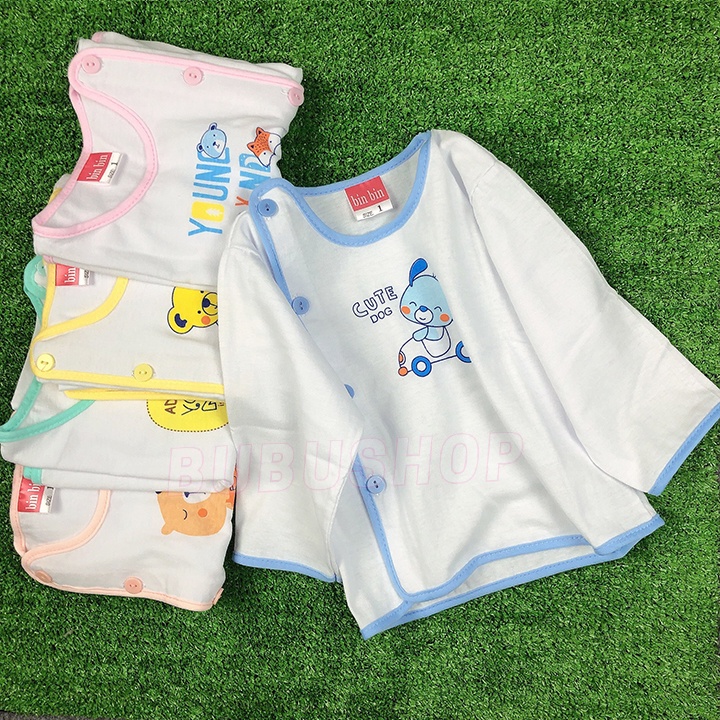 Combo 5 Áo Dài Tay Cúc Chéo BinBin Cho Bé Sơ Sinh 3-11kg Chất Cotton Mềm Mịn Thấm Hút Mồ Hôi Dành Cho Bé Trai Bé Gái