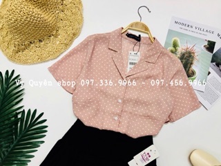 Sơ Mi Chấm Bi Cổ Vest Chất Voan Lụa Siêu Nhẹ