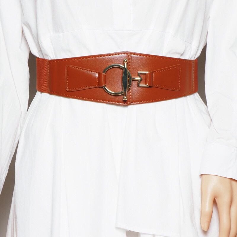 Đai váy bản to 5cm Simsimvintage ĐV020 phối da chun co giãn - Thắt lưng áo vest dạ bản to mặt vàng