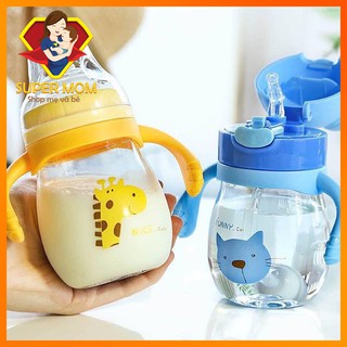 ✨CAO CẤP✨Bình Tập Uống cho bé, Bình tập uống có núm ti 2in1 giúp bé Uống nước và Sữa dễ dàng