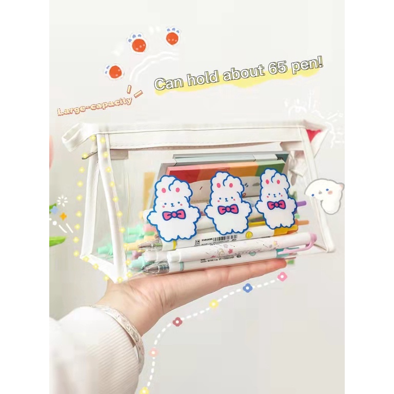 Túi Đựng Bút Trong Suốt Sức Chứa Lớn Họa Tiết Hoạt Hình Đáng Yêu