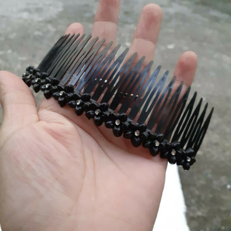 Combo 5 cái Lược cài tóc hoa mai đính hạt nhựa mềm màu đen