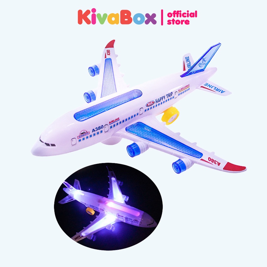 Máy bay đồ chơi mô hình Kivabox, mô hình máy bay A380, có đèn led, âm thanh mô phỏng thực tế