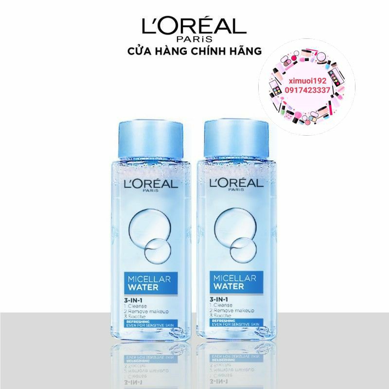 Bộ 2 nước tẩy trang tươi mát 3-trong-1 L'Oreal Paris Micellar Water 30ml x 2