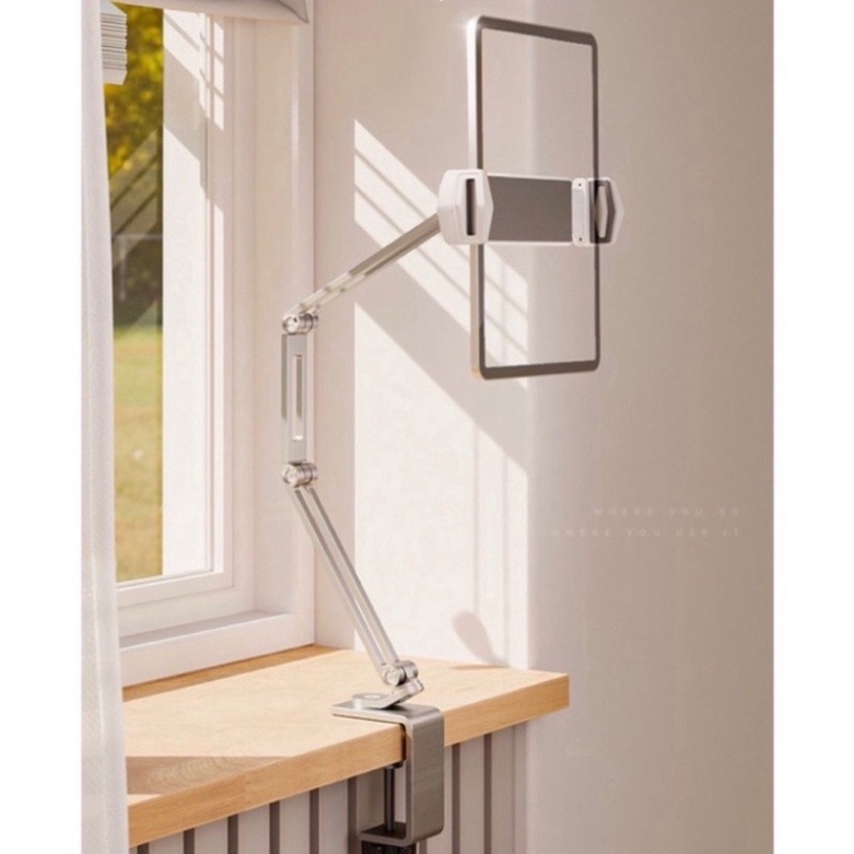 Giá Đỡ Điện Thoại, Ipad Nhôm tháo lắp dễ dàng Kẹp Bàn - Kẹp máy tính bảng xoay 360°, đệm đỡ đần chống va đập, thích hợp