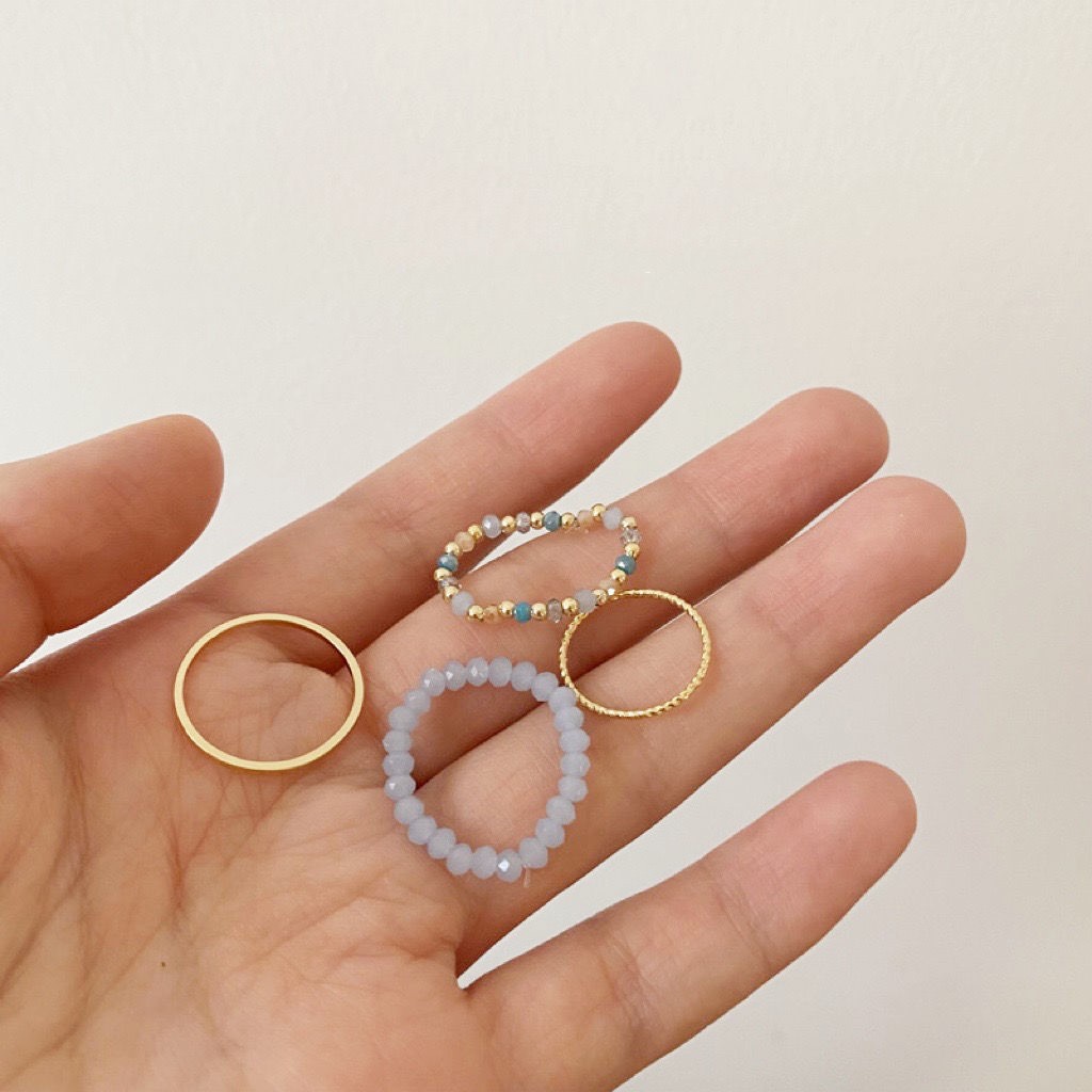 Set Nhẫn Đính Hạt Màu Sắc Đơn Giản Thời Trang Cho Nữ