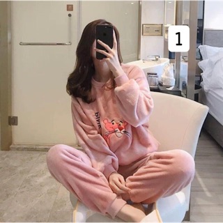 Bộ đồ ngủ mặc nhà vải lông thời trang mùa đông cho nữ