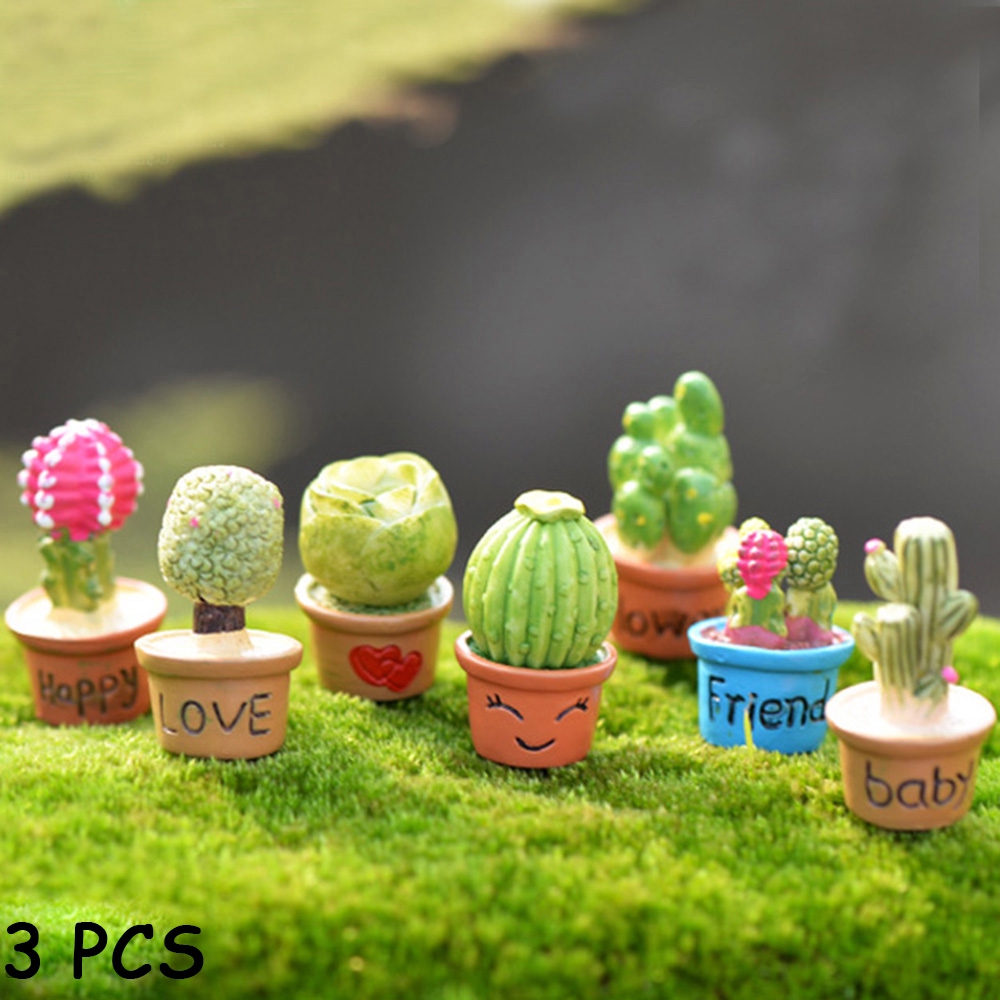 Set 3 chậu cây xương rồng mini bằng resin dùng trang trí tiểu cảnh