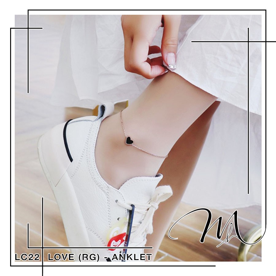 Lắc chân nữ Titan không gỉ hình trái tim 2 mặt đen đỏ dễ thương - LC22