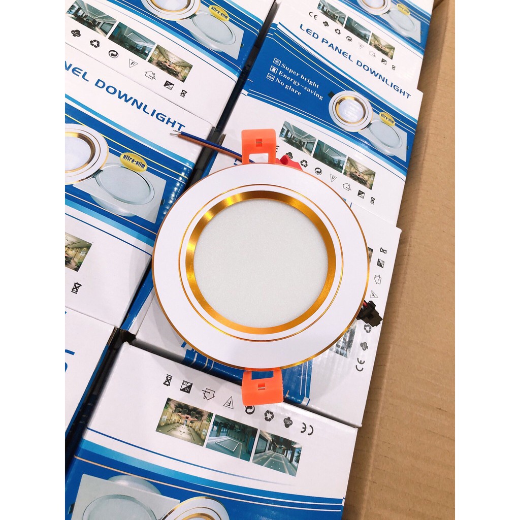 Đèn LED âm trần nhôm 7W - 3 chế độ màu , viền vàng - viền bạc , khoét lổ 90mm