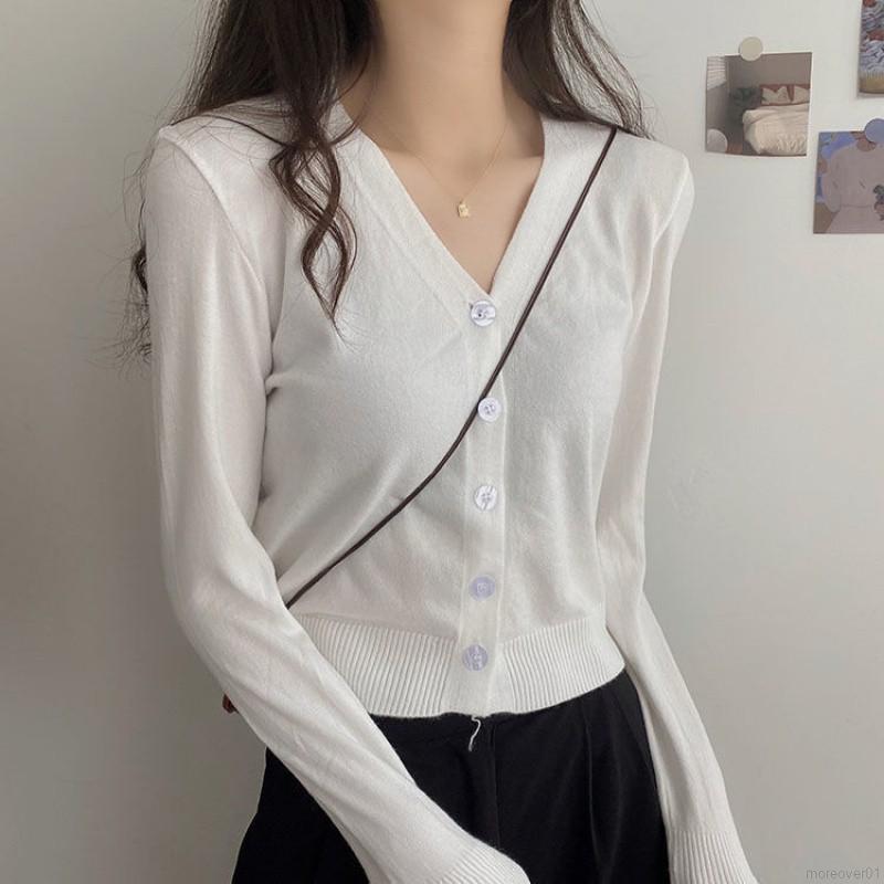 Áo Khoác Cardigan Dệt Kim Cổ Tim Xinh Xắn Cho Nữ Áo Khoác Cardigan Mỏng Dài Tay Gợi Cảm 10 Màu Tùy Chọn