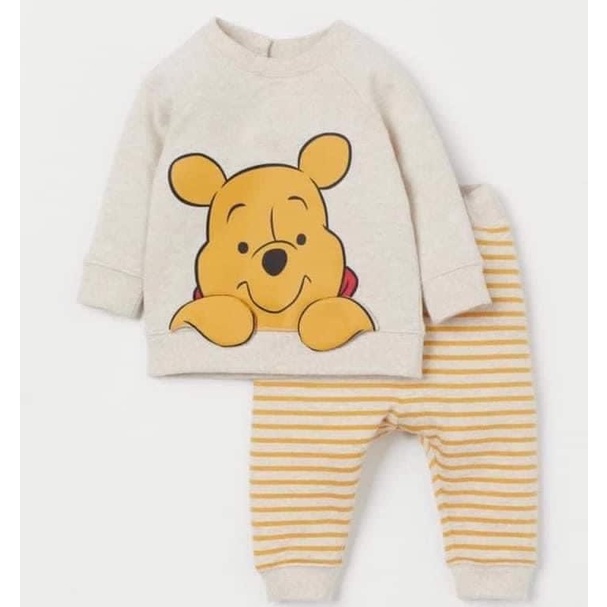 Bộ dài tay thu đông bé trai - Bộ nỉ da cá gấu Pooh Hm cho bé trai size 1-6t