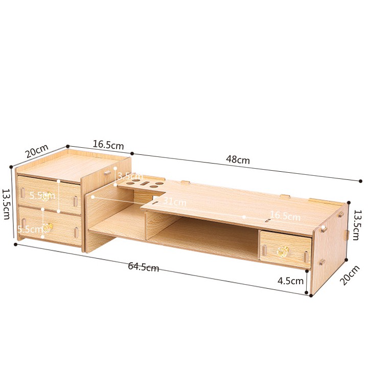 Xả_Kệ màn hình gỗ lắp ghép 2 tầng có ngăn tủ phụ - kệ để màn hình