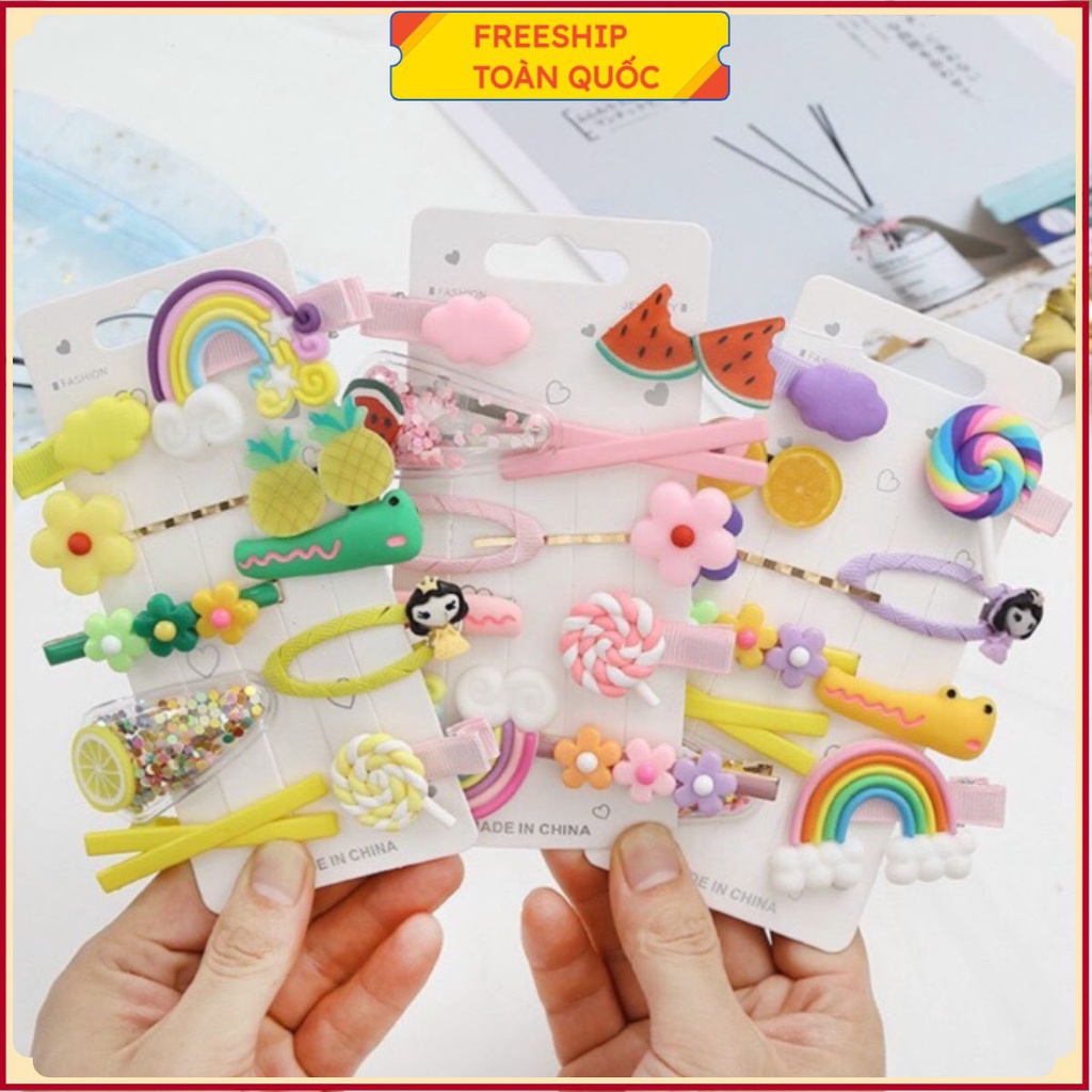 set kẹp tóc 1 set 10 chi tiết hoạt hình cầu vồng cho bé yêu .