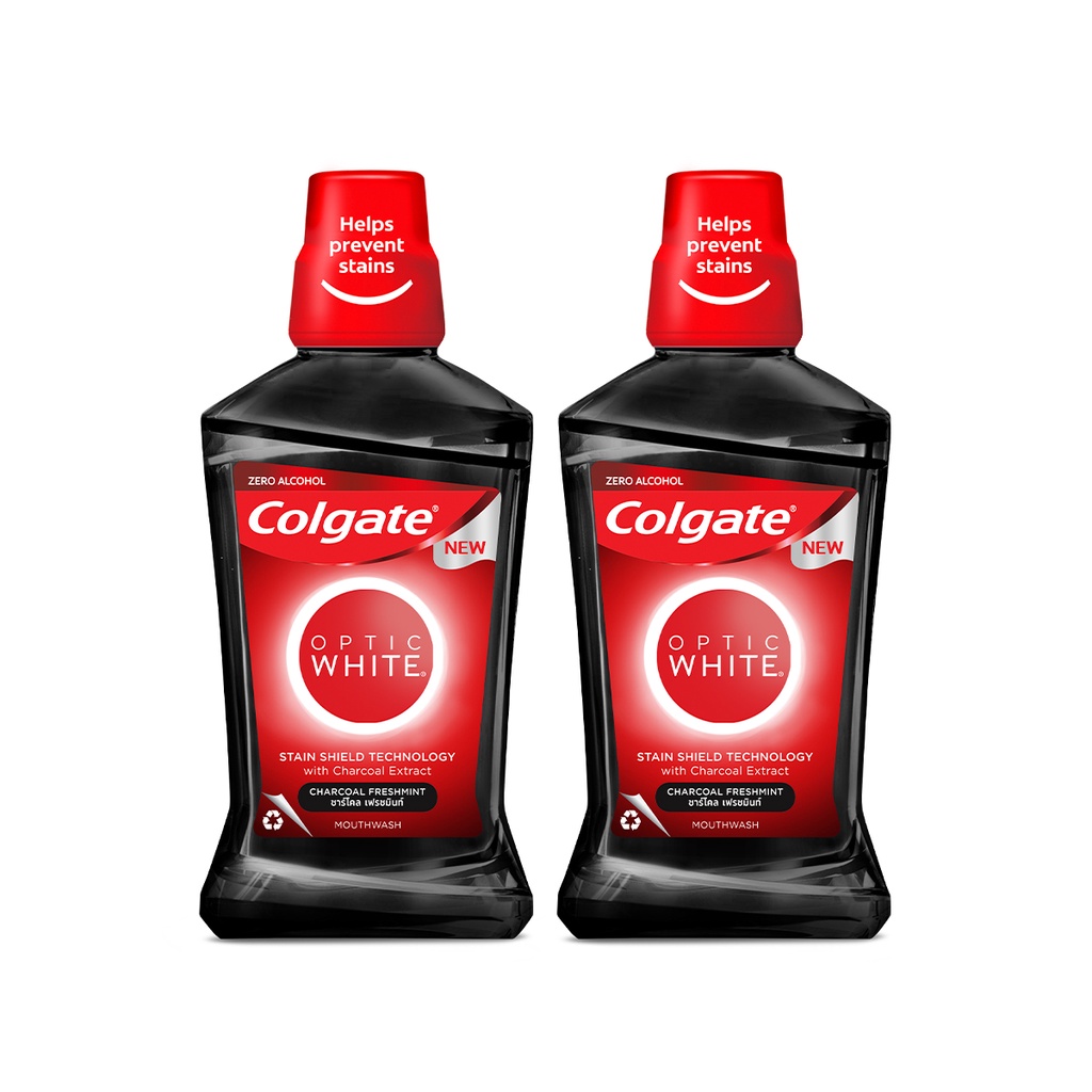 Bộ 2 Nước súc miệng Colgate trắng răng Optic White than hoạt tính 500ml
