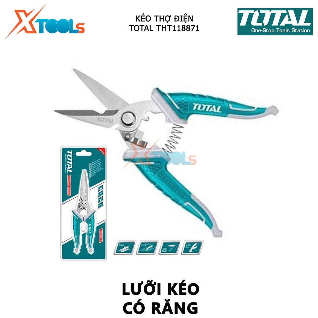 Kéo thợ điện TOTAL THT118871 | kéo mini cho thợ điện kích thước 200mm  chất liệu thép không gỉ