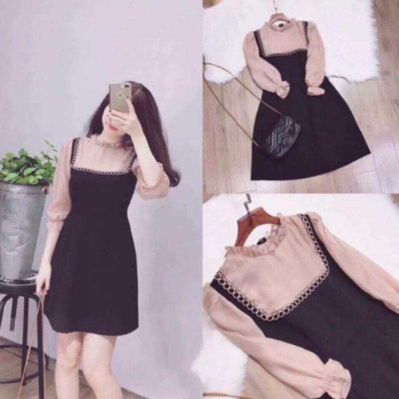 Váy xòe đen phối tay voan siêu xinh