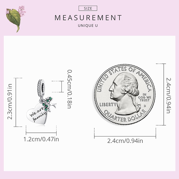 Hạt charm BAMOER SCC2104 kiểu cây sự sống và trái tim bằng bạc 925