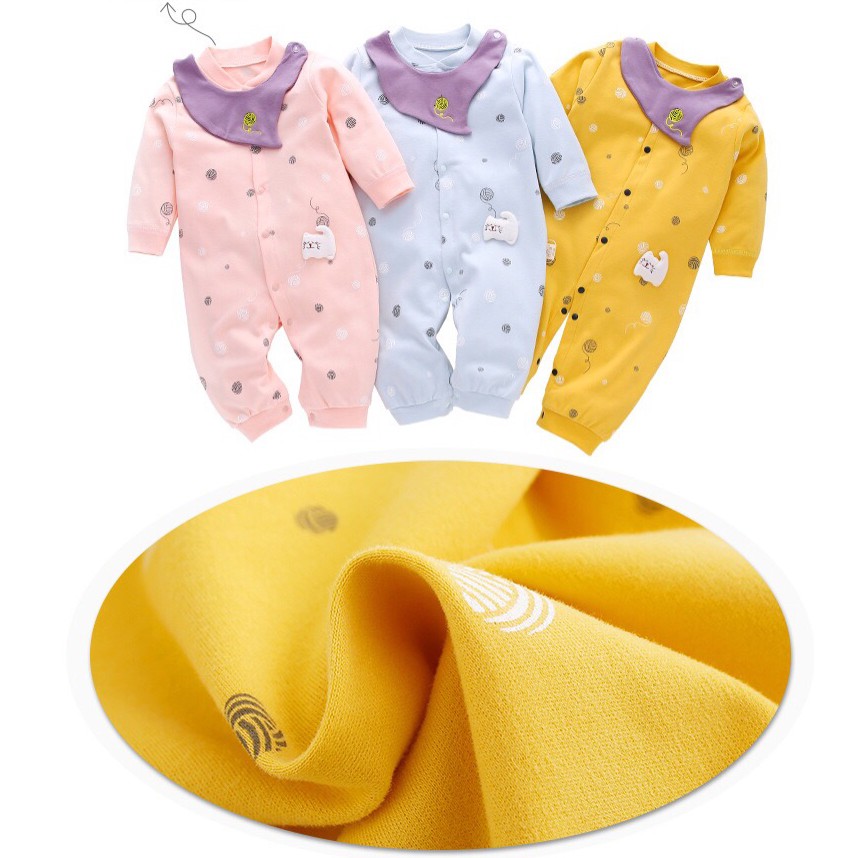 Body liền thân dài tay Cotton cúc giữa cho bé trai bé gái từ 3 đến 13kg, Hàng Quảng châu, tặng kèm yếm 𝐁𝟗