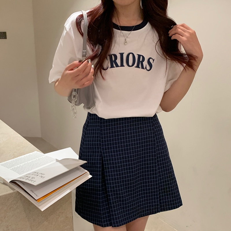 Áo thun SUXI tay ngắn cổ tròn dáng rộng chất liệu cotton in chữ màu sắc đơn giản thời trang mùa hè