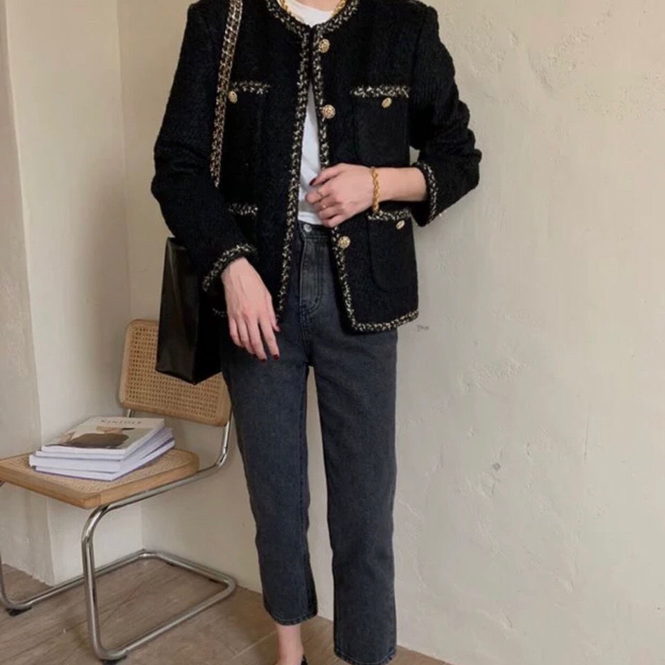 【77】Áo khoác dệt kim dáng rộng màu đen phong cách Hàn Quốc thời trang mùa đông cho nữ