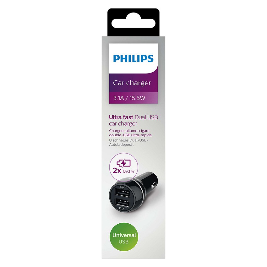 Bộ sạc xe hơi Philips DLP2357 với 2 cổng kết nối USB