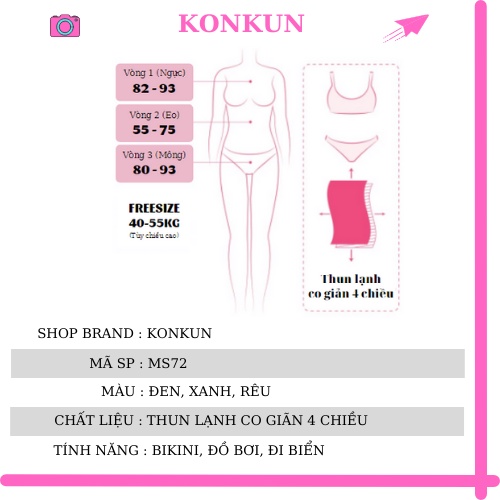 Bikini đồ bơi nữ đi biển 2 mảnh áo váy rút dây kín đáo KONKUN MS72