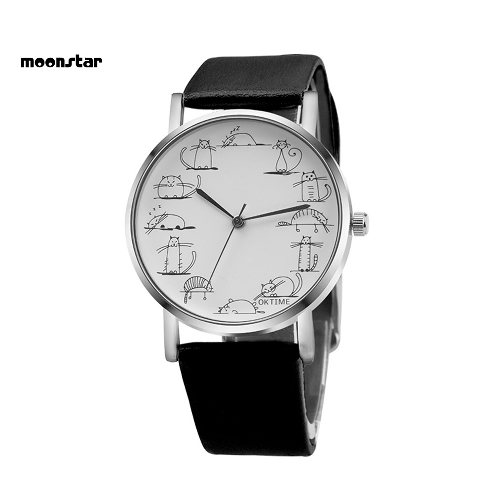 Đồng hồ mặt in hình mèo dễ thương dây giả da dành cho nữ | BigBuy360 - bigbuy360.vn