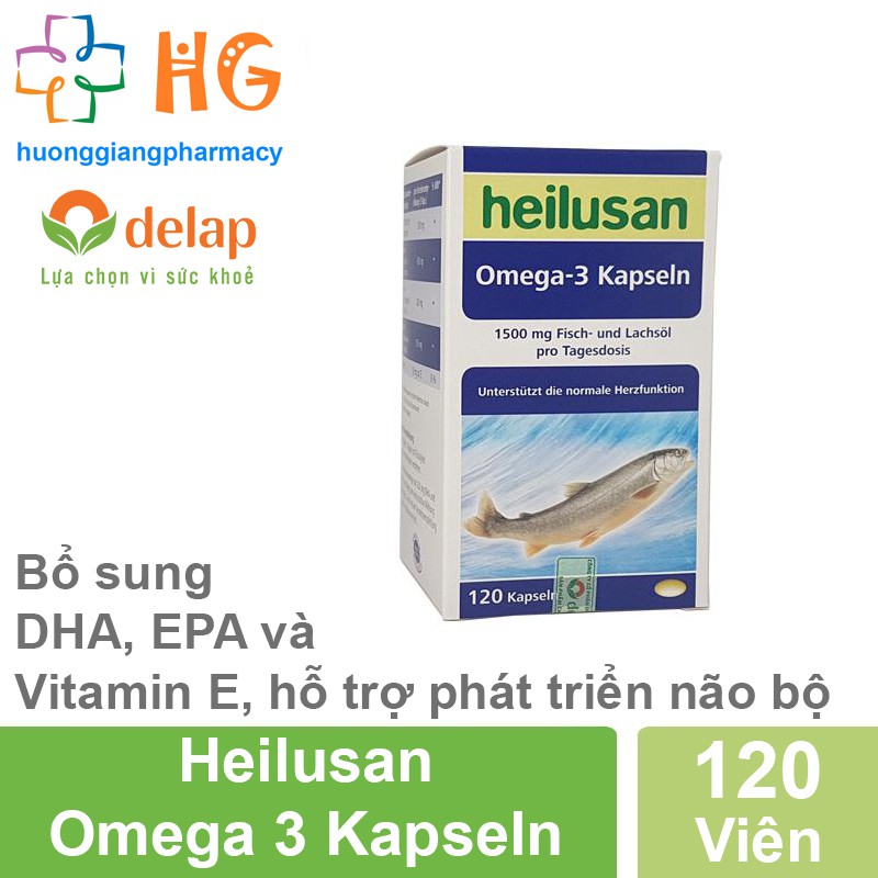 Heilusan Omega 3. Viên dầu cá, bổ sung DHA, EPA và Vitamin E. Hỗ trợ quá trình phát triển não bộ, tốt cho tim mạch, mắt