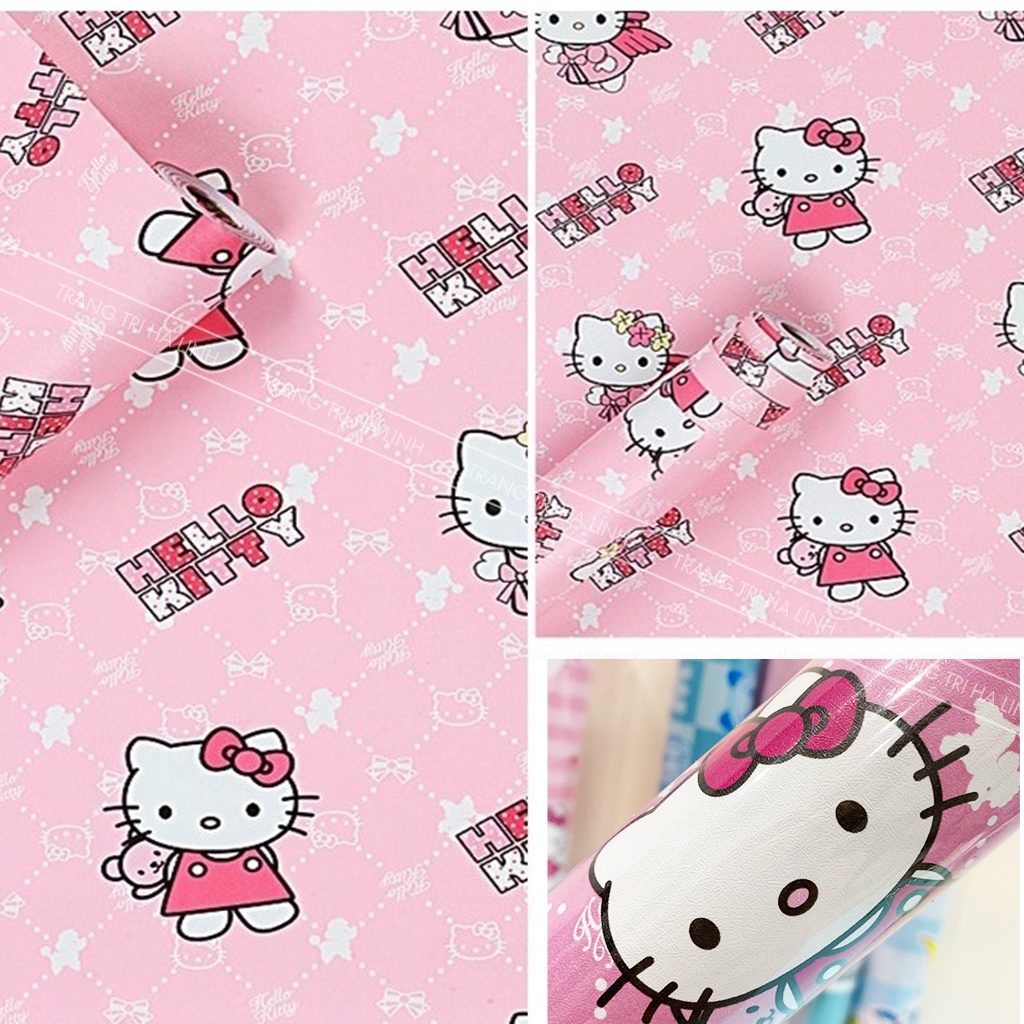 Giấy dán tường hoạt hình 3d doraemon hello kitty cho trẻ em , decal doremon dán phòng ngủ sẵn keo chống thấm nước
