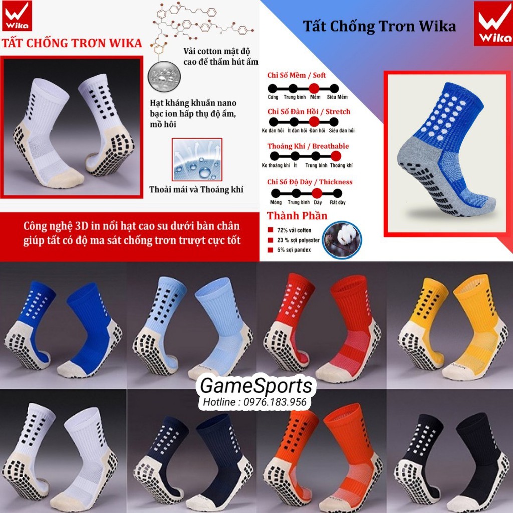 Tất chống trượt thể thao , vớ bóng đá phủi chống trơn cotton WIKA