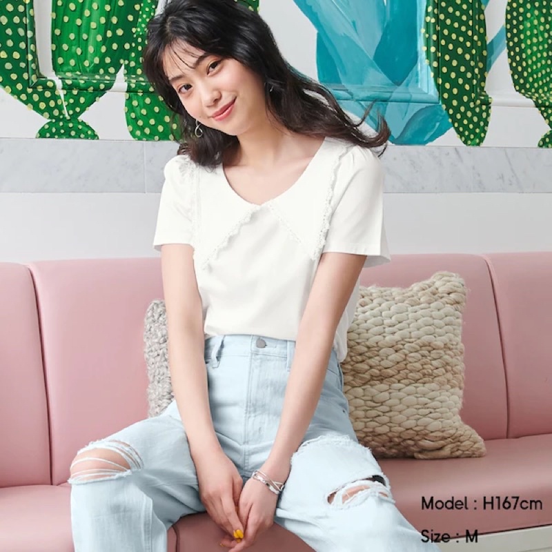 Áo nữ cổ lá sen tay ngắn xinh xắn, dễ thương của Gu - Nhật