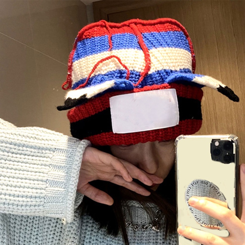 Mũ Len Beanie Kẻ Sọc Hình Heo Dễ Thương Thời Trang Năm Mới