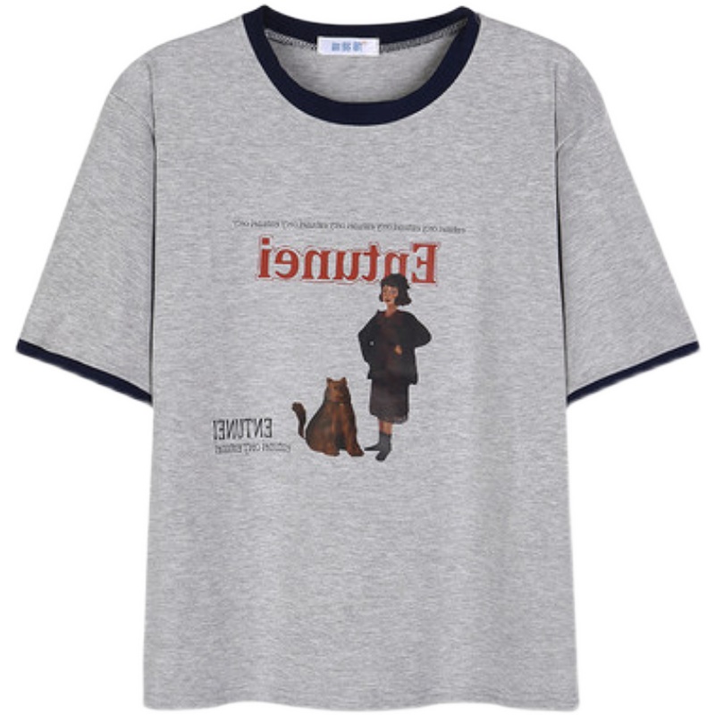 Áo thun SUXI tay ngắn cổ tròn dáng rộng họa tiết chữ thời trang mùa hè dành cho nữ