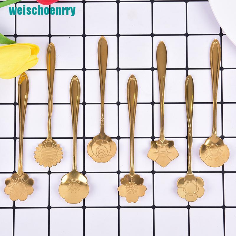 Rér●1 Muỗng Cà Phê Được Làm Từ Thép Không Gỉ Với Họa Tiết Hình Bông Hoa