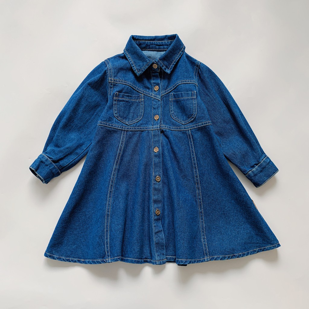 Đầm Denim Tay Dài Thời Trang Mùa Thu 2020 Cho Bé Gái