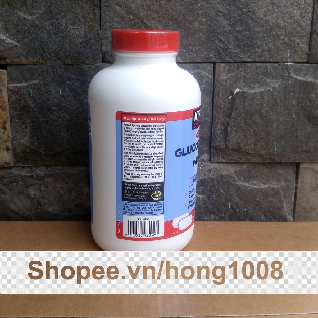 [Mã COSHOT28 hoàn 8% xu đơn 250K] Viên uống Kirkland Signature Glucosamin HCL 1500mg With MSM 1500mg 375 viên